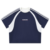 Contrast Stripes Panel Mesh T-shirt